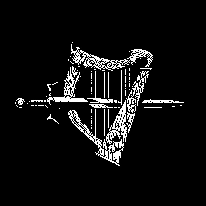 A small symbol illustration of an harp and a sword