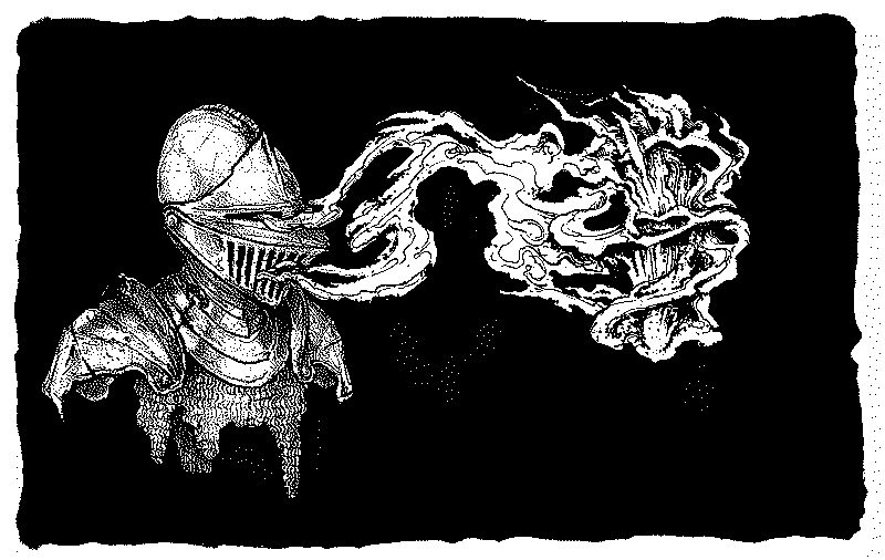 A dark souls inspired illustration spanning a small spread