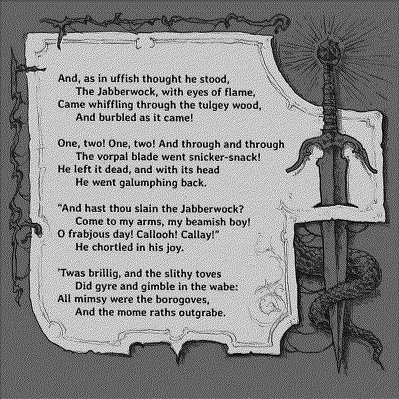Second page of the Jabberwocky poem with the vorpal sword