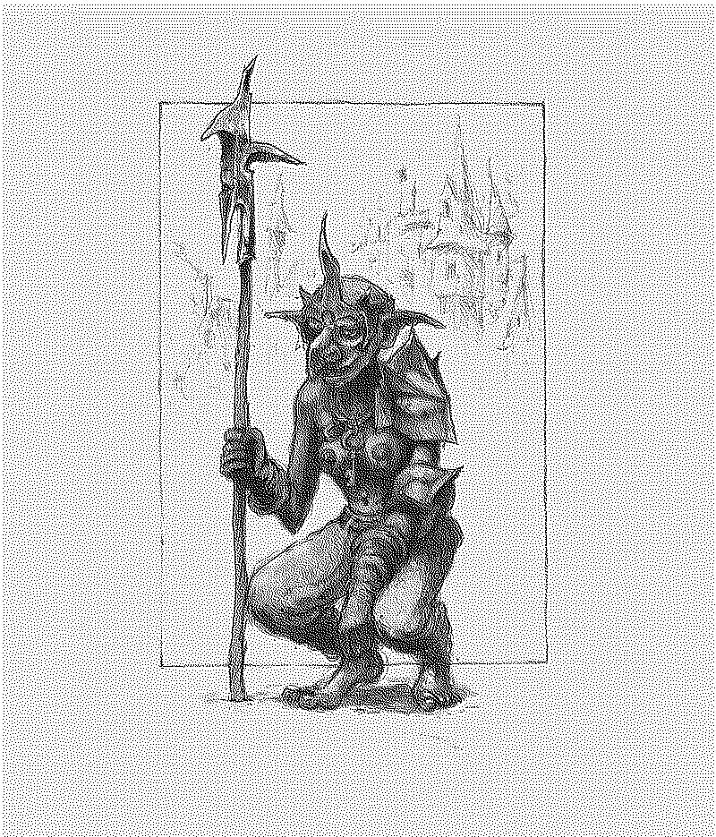 Goblin woman with armor and a polearm