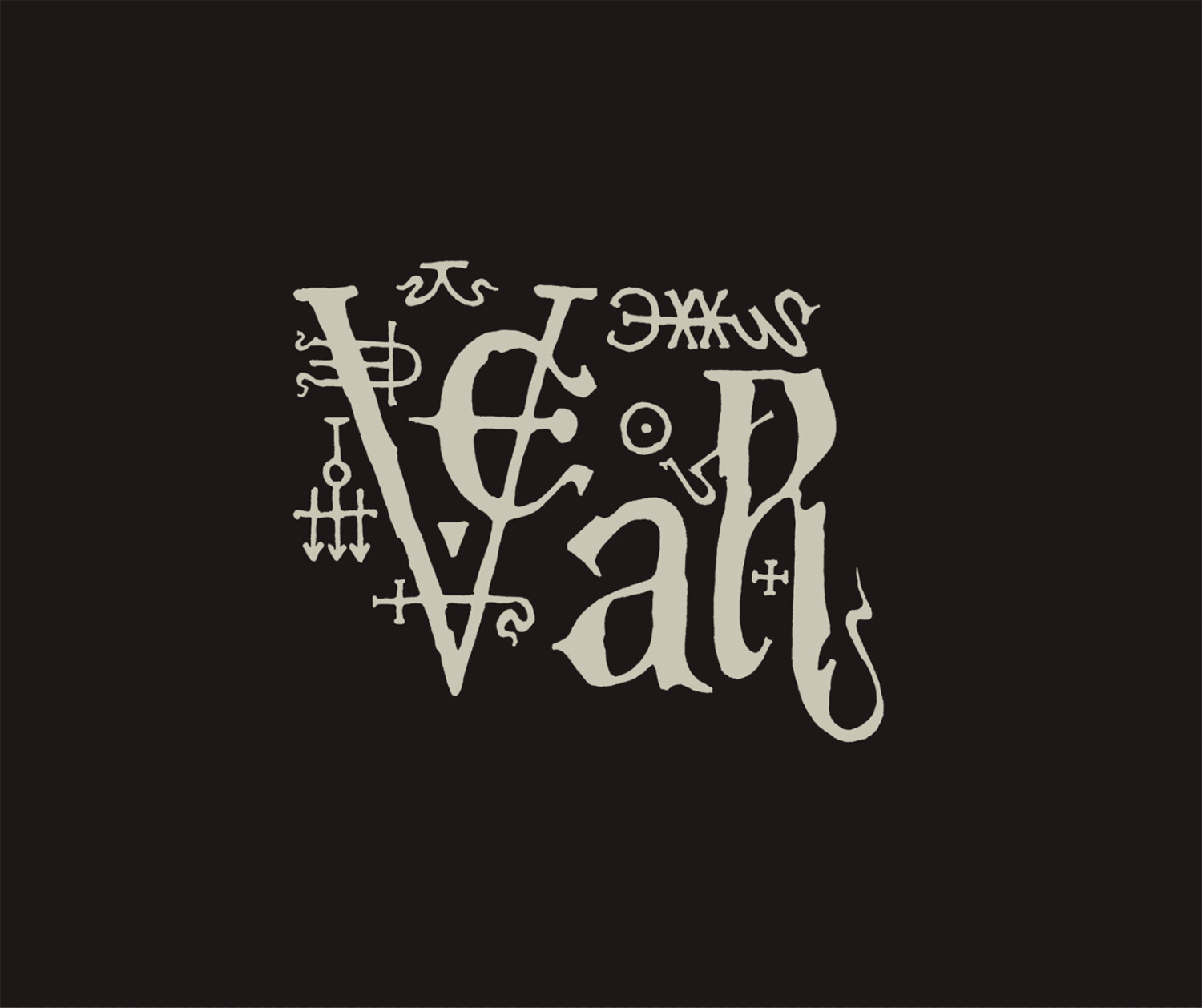 Logo for vear, occult-like symbols and letters overlapping each others