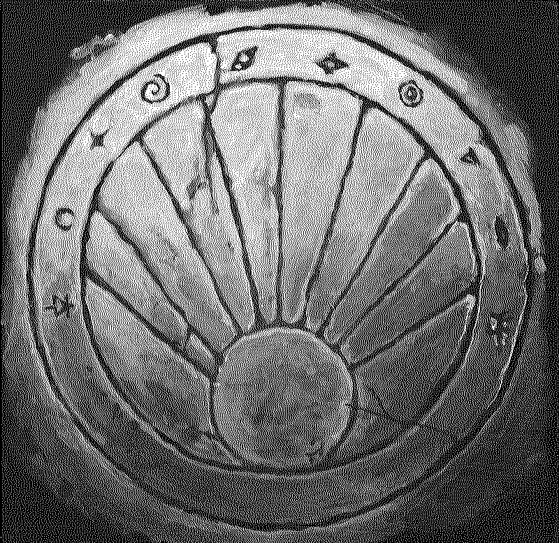 Top of the moondial with symbols around the edge