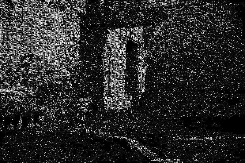 On old door frame in the ruins
