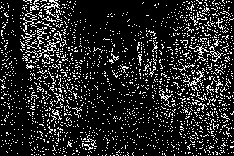 A corridor filled with debris